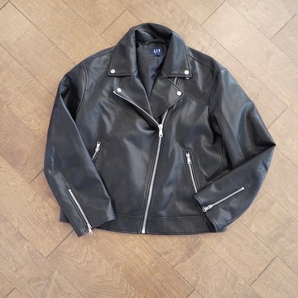 GAP Vegan Faux Leather Bikercore Full Zip Moto Jacket Women’s True Black Medium